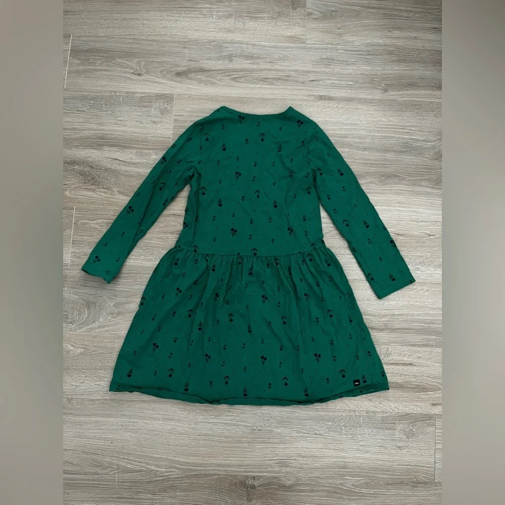 Tea Collection Girl’s Long Sleeve Skirted Green Floral Dress - Size 12 - Picture 6 of 8